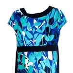 Dress Barn  Blue Floral Print Short Sleeve Neck Midi Tie Waist Formal Dress Size 6 Photo 3