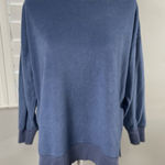 Aerie  Blue Fuzzy Crewneck Oversized Sweatshirt Size XS Split Side Relaxed Photo 0