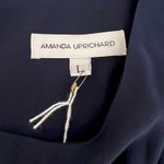 Amanda Uprichard  Silk Cap Sleeve Pleated Shift Dress Navy Blue Preppy Size L NEW Photo 4