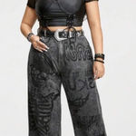 Romwe  Vintage Washed Skull Butterfly Tattoo Black Jeans Goth Grunge Punk Size M Photo 0