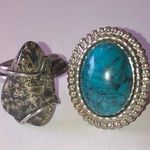 Vintage Silver Tone Turquoise Color & Stone Adjustable Rings Photo 0