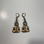 The Vintage Shop Vintage Brassy Gold Buddha Hamsa Buddhism Charm Rustic Clasp Dangle Earrings OS Photo 2