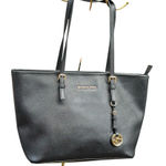 Michael Kors  Black Leather Tote with Gold Accents Photo 0