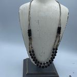 Silver and black glass vintage double strand boho festival necklace Black Photo 3