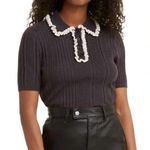 Levi's Womens Gray Short Sleeve Ribbed Sweater Polo w/ Ruffled Collar, Size XL Photo 0