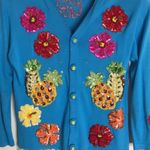 Just Be Just B glitzy sequin pineapple and flower button up cardigan sweater size medium Photo 1