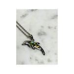 Dolphin Pendant Necklace With Abalone Inlay On Silver Chain Green Photo 0