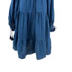 Cleobella  Neha Mini Dress Blue‎ Long Sleeve Tasseled Cotton Size Medium Photo 5