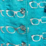 Just B Teal Linen Blend Lightweight Jacket w Rhinestone Sunglasses & Buttons L Blue Size L Photo 6