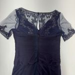 Adrianna Papell  Dress Womens Size 10 Blue Lace Embellished Sleeve Gown Formal Photo 13