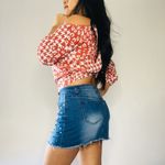 Authurna Denim Blue Pearled Mini Distressed Summer Party Skirt 5 Photo 1