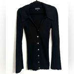 Danielle Bernstein  Y2K Collared Button Down Sweater Ribbed Cardigan Black Small Photo 2