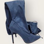 Liliana Womens Blue Denim Thigh High Stretch Stilettos Heels Zip Boots Size 10 Photo 6