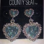 County Seat Silver Tone and Blue Shimmer Enamel Boho Heart Earrings Photo 1