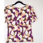 St. John  Womens Top Beige Abstract Short Sleeve Stretch Blouse Casual Size Small Photo 7