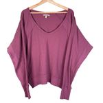 Free People Santa Clara Oversized Waffle Knit V Neck Long Sleeve Top Purple Sz M Photo 0