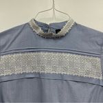 Banana Republic  medium Blue Linen White Lace Blouse Top Photo 3