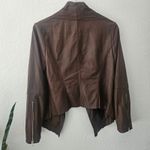 Neiman Marcus  Brown Leather Open From Cascade Ruffle Zippered Sleeves Sz Small‎ Photo 7