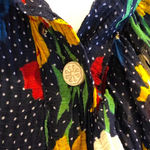 Tory Burch Navy Polka Dot Multicolor Iris Flowers & Pearlized Buttons Dress Photo 9