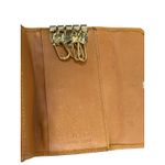 Elle VTG Genuine Leather Key Holder Wallet Case Tan Navy Blue Beige Bifold Snap Photo 4