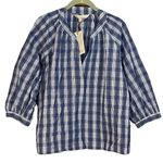 Barbour Renfew Cotton V-neck Top Bluebell Blue and White Check Size 12 NWT Photo 0