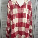 American Eagle  OUTFITTERS Plaid Flannel Button Up w Hood Red/White Ck-XL Photo 0