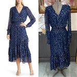 Lilly Pulitzer Cristiana Long Sleeve Chiffon Blue and Gold Midi Dress ~ Sz 00 🧡🍄 Photo 2