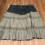 Quizz Denim and Olive Green Layered Bohemian Skirt Size 18 Blue Photo 0