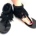 Diane Von Furstenberg  "PALOMA" BLACK SUEDE FRINGE THONG SANDALS (6/6.5) Photo 0