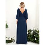 Navy Blue Pleated Chiffon V Photo 1