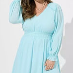 Torrid Baby Blue Gauze Long Sleeve Flare Skater Dress Size 2X Pockets Photo 0