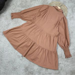 Bohme  Makayla Mini Dress Smocked Balloon Sleeve Button Ruffle Tiered in Clay S Photo 7