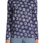 Lands' End  Snowflake Print Winter Festive Long Sleeve Top Size Large 14-16 Photo 0