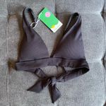 Halara  Black Ribbed Deep V Tie Back Bikini Top Photo 4