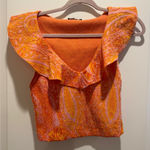 ZARA  Rare Orange and Pink Floral Paisley Ruffled Sleeveless Blouse Size Small Photo 0