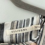 Ellison  Grey White Linen Stripe Short Sleeve Shift Dress Tassel Trim M Photo 1