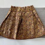 Dance & Marvel Gold Navy Blue Paisley Structured Pleated Mini Skirt Size Small Photo 0