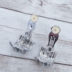 Vintage Clip On Earrings Dusky Blue & Silver Tone Half Hoops Chunky Statement Photo 3