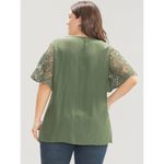 Bloomchic  V Neck Floral Crochet Blouse Top Short Sleeve Green 14-16 Photo 2