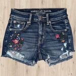 American Eagle  Shorts Women’s 0 Blue Hi Rise Shortie Stretch Floral Embroidered Photo 0