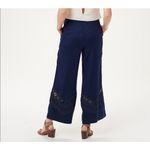 Susan Graver Black Wide Leg Cropped Pants Lace Trim Elastic Waist Women's 16 Photo 2