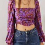 Urban Outfitters Purple Floral Cropped Length Long Sleeve Blouse Size XS Photo 0