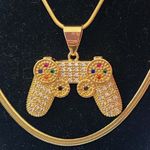 Game Controller Pendant with Chain Necklace Gold Plated Steel Photo 2