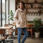 Few Moda  New York Teddy Jacket Medium beige Fuzzy coat large buttons collared Photo 1