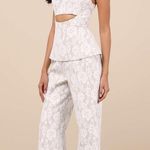Lulus NWT  Eillis White & Beige Lace Cutout Sleeveless Jumpsuit Party Size XL Photo 9