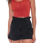 American Eagle Black Button Front High Rise Paperbag Denim Mom Shorts Photo 0