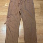 Soft Surroundings  Camel Linen Lagenlook Minimalist Wide Leg Cargo Pocket Pants M Photo 0