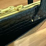 Unique Vintage DOFAN France Black Alligator Croc Embossed Leather Clutch Handbag Photo 13