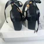 Closed Toe Pearl Heels Satin Wedding with Bow Chunky Block Heels Prom Evening Black Size 8 Photo 3