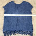 Pure Jill Fringe Sweater Vest Sleeveless Knit Blue Boho Chic Size S Oversize Box Photo 3
